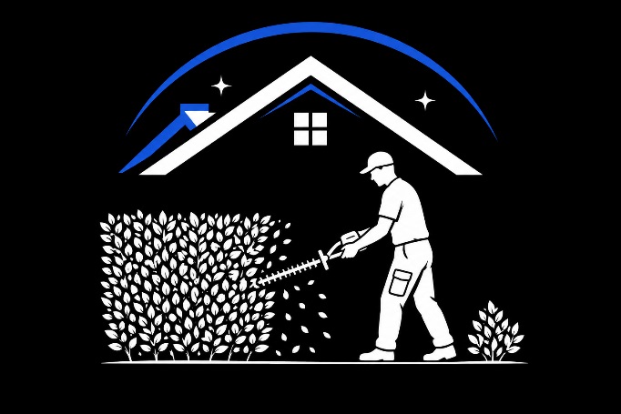 Gärtner schneidet freundlich eine grüne Hecke